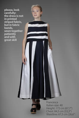 long and wide dress with linen and cotton inlays with two-tone alternating stripes  - 195