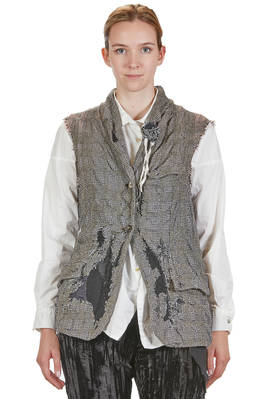 men's vest in vintage prince of wales wool and hand-washed cotton  - 382