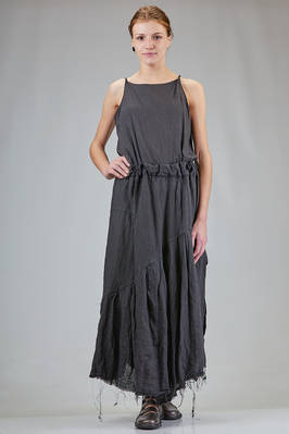 long wide asymmetrical dress in linen canvas and ramié  - 371