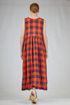 long and wide dress in two-tone washed linen vichy gauze - DANIELA GREGIS 