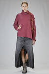 wide hip-length sweater in linx knit of wool and cashmere with silk roses - LUSSI 