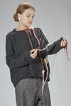 soft hip-length sweater in extra-fine merino wool and polyamide knit with silk hand-sewn roses - LUSSI 
