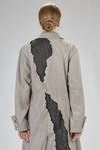 long and wide men’s shaped trench coat in lightweight wool and contrast color interior in cotton lace - WEN PAN 