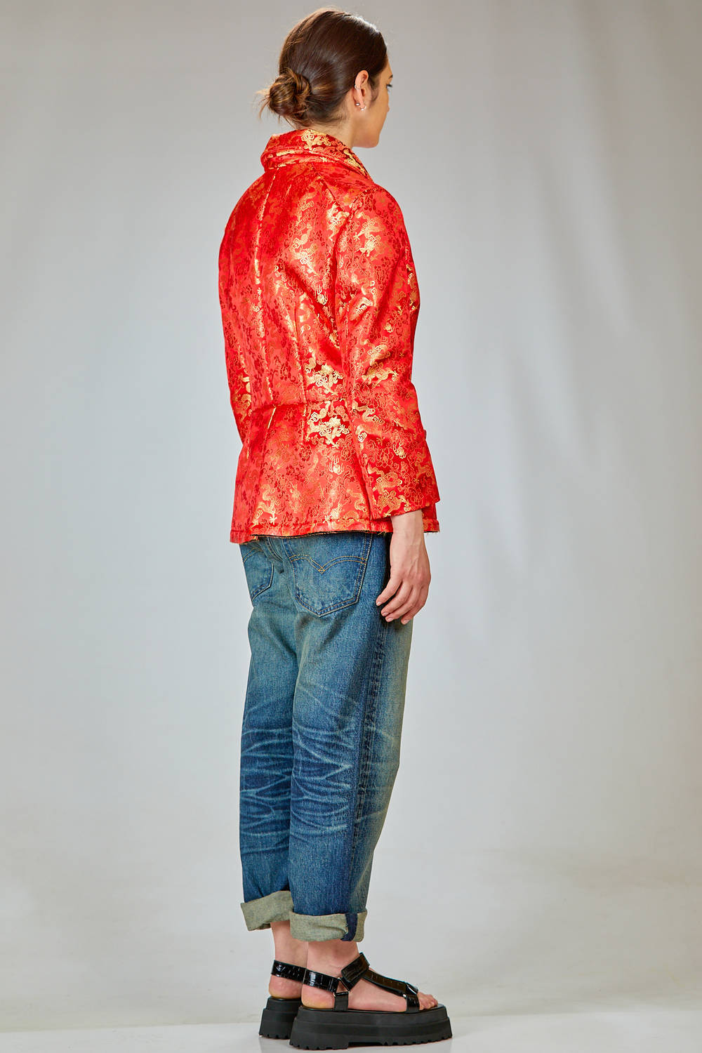 JUNYA WATANABE - Short And Slim Jacket In Polyester Jacquard With 