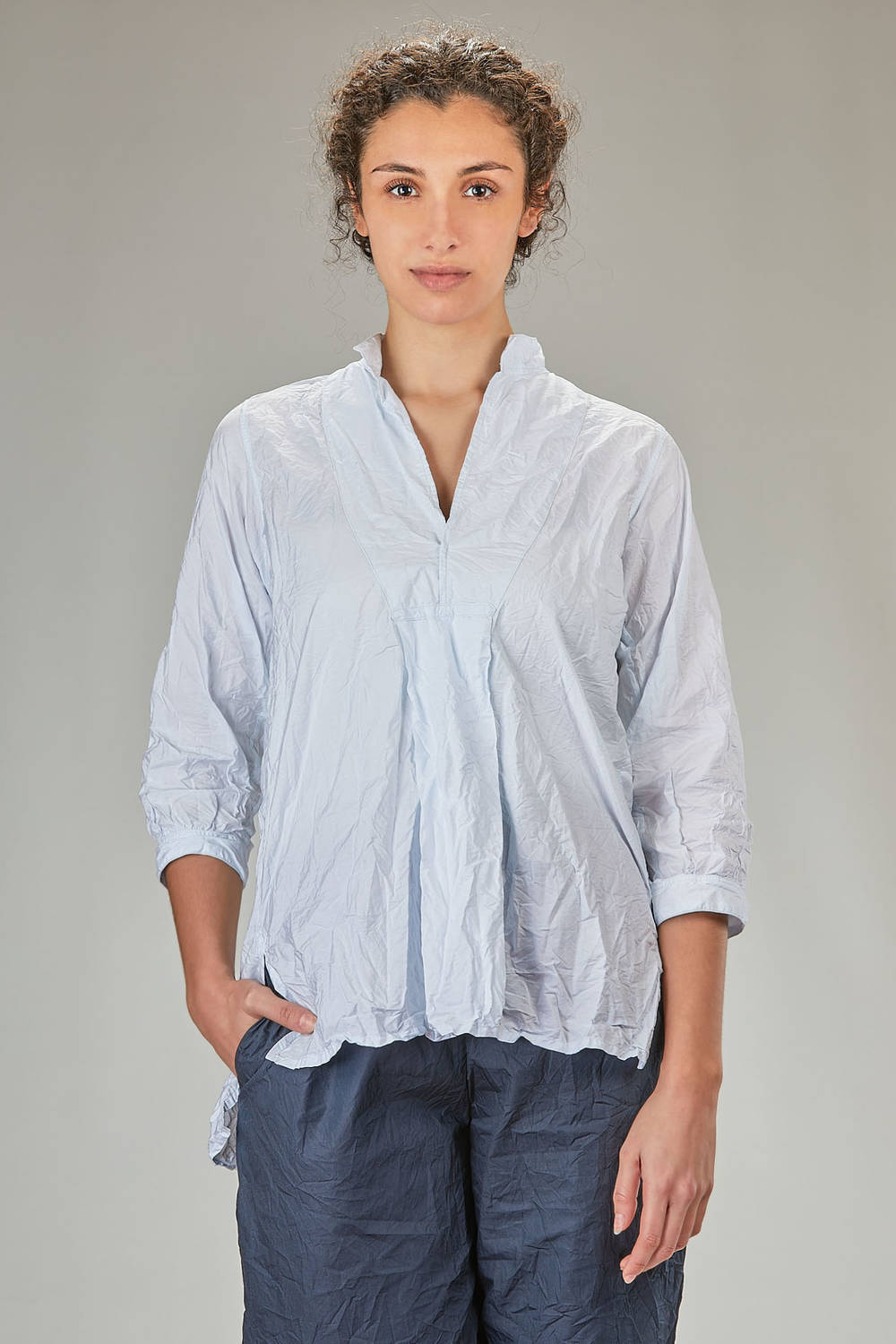 DANIELA GREGIS - Long Shirt In Washed Light Blue Cotton :: Ivo Milan