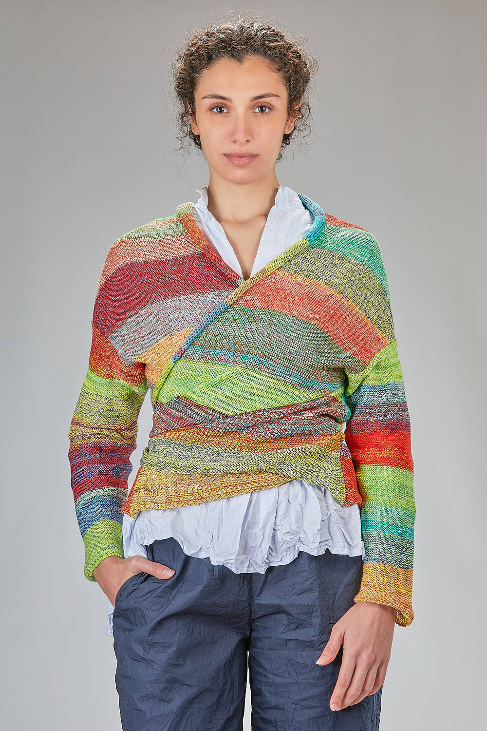 DANIELA GREGIS - Short Cardigan In Multicolor Linen And Cotton