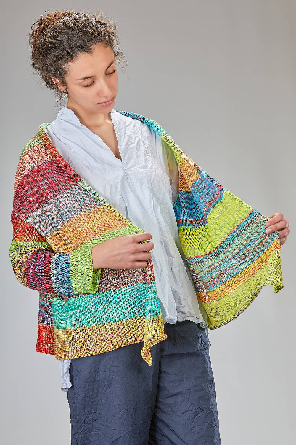 DANIELA GREGIS - Short Cardigan In Multicolor Linen And Cotton