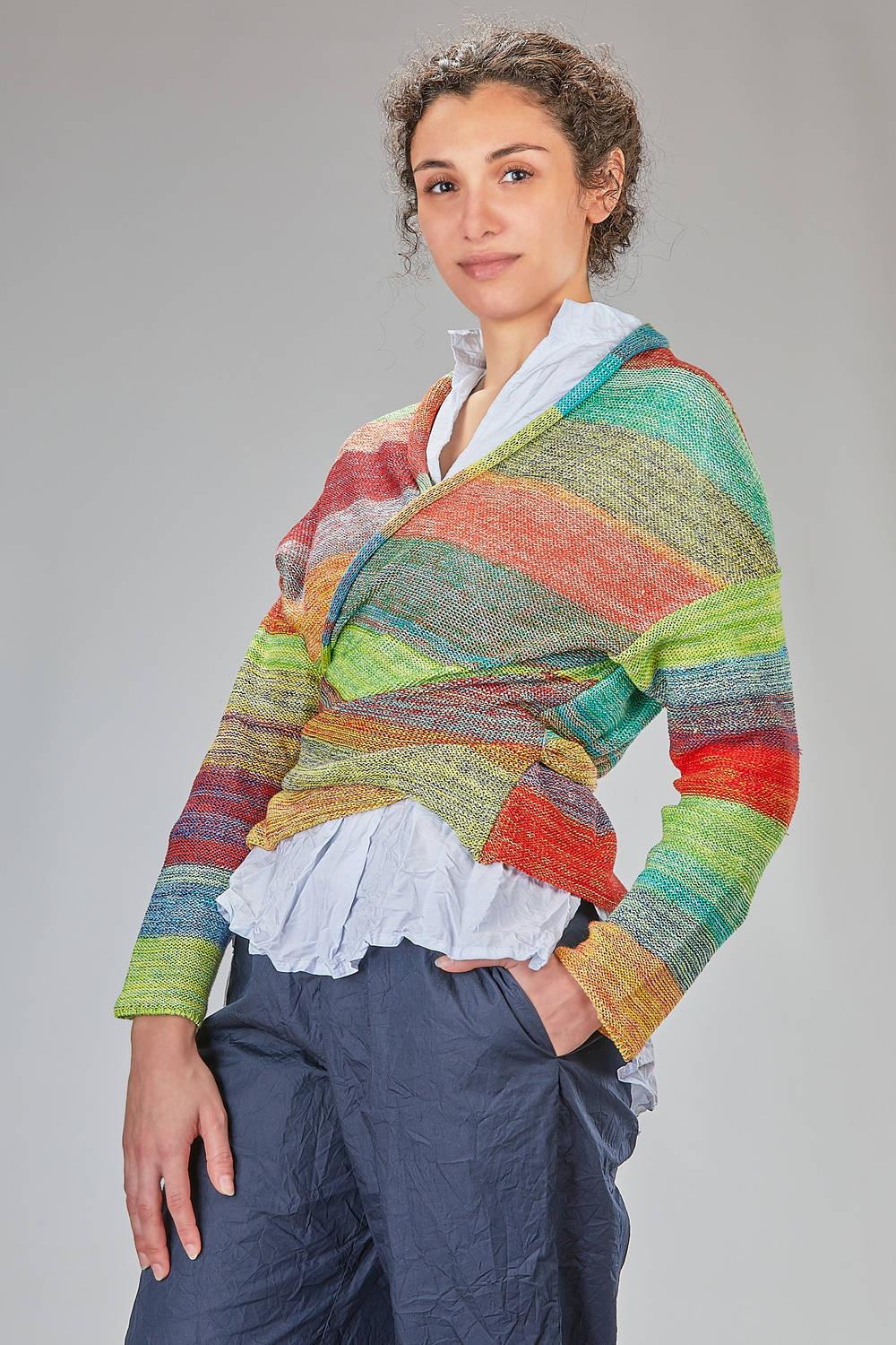 DANIELA GREGIS - Short Cardigan In Multicolor Linen And Cotton