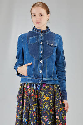 biker-like jacket, hip-lenght, in cotton and elastan denim  - 406