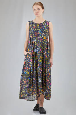 longuette dress, wide, in cotton muslin with floral pattern  - 406