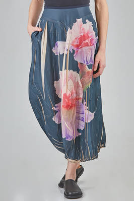 long, wide and asymmetric skirt in polyester canvas with floral pattern  - 406