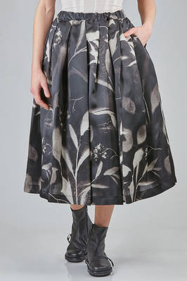 longuette skirt, wide, in printed silk satin and nylon tulle  - 157