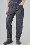 'six' pockets jeans-like trousers, soft, in cotton and elastan canvas leather-like - HIGH 