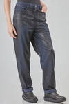 'six' pockets jeans-like trousers, soft, in cotton and elastan canvas leather-like - HIGH 