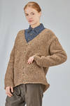 hip-lenght cardigan, wide, in melange wool boutonné knit - YUTA MATSUOKA 