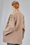 oversize kimono caban in melange wool cloth and insert in wool and alpaca hand silk-screened - CHRISTINE MOREAU 