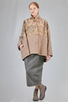 oversize kimono caban in melange wool cloth and insert in wool and alpaca hand silk-screened - CHRISTINE MOREAU 