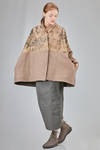 oversize kimono caban in melange wool cloth and insert in wool and alpaca hand silk-screened - CHRISTINE MOREAU 